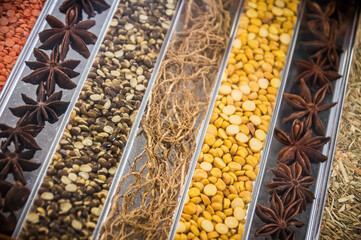 A selection of spices from the tropical Reunion Island in the Indian Ocean
