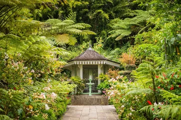 Tuinposter Old kiosk with fountain on the tropical Reunion Island in the Indian Ocean © Xavier Allard