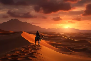 Cercles muraux Rouge violet  Desert landscape at sunset with sand, Generative AI