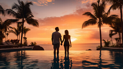 Couple enjoying beach vacation holidays at tropical