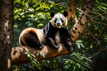 lazy panda on tree
