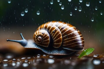 snail moving in rain