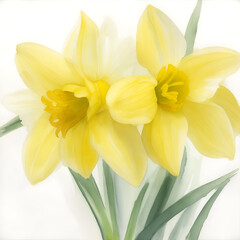 Watercolor Daffodil Flower on White Background