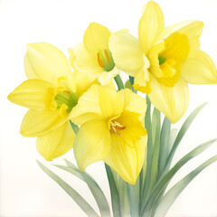 Watercolor Daffodil Flower on a White Background