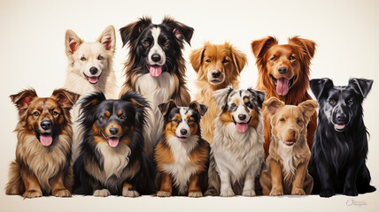 Fototapeta premium group of dog breeds on white background