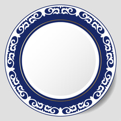 Round Frame, workpiece for your design. Ornamental elements and motifs of Kazakh, Kyrgyz, Uzbek, national Asian decor for plate, textile and print design. Circle frame. Vector. 