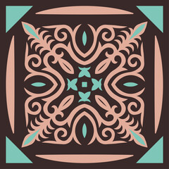 Decorative square Pattern, workpiece for your design. Ornamental elements and motifs of Kazakh, Kyrgyz, Uzbek, national Asian decor for tile, pilow, textile and print design. Vector.