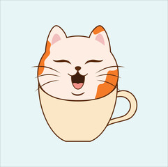 cute cat draw vector illustration collection coffee cats cafe concept doodle cartoon style. suitable for t-shirt, logo, mug, sticker, etc.  Eps 10
