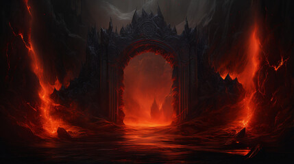 Demonic gate with lava river digital illustration