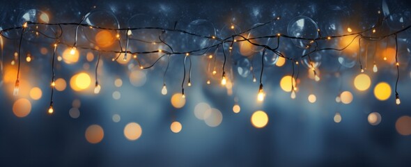 A cozy winter night scene of amber lights twinkling in the background, perfect for a new year's or christmas wallpaper or background with plenty of copy space to add text
