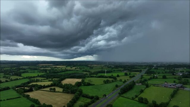 summer thunderstorm with gust front passing over cookstown in northern ireland by drone