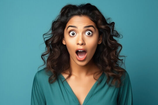 Young woman with short hair she is mouth open then after giving shocking expression