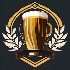Bier-Logo mit Glas und Schaumkrone - obrazy, fototapety, plakaty
