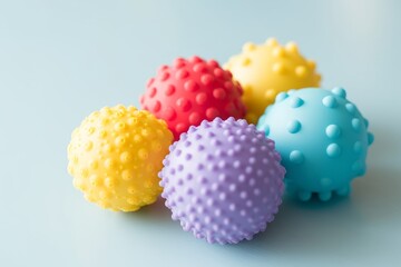 Sensory balls for kids, textured plastic multi ball set for babies and toddlers, colorful soft squeezy sensory toys to enhance cognitive and physical processes of children. Free space, Generative AI