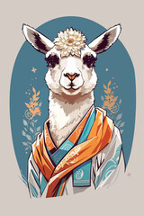 Fototapeta premium Cute lama dressed as Chinese master wallpaper.