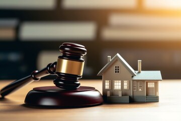 Judge auction and real estate concept.gavel justice hammer and House model. real estate law. taxes and profits to invest in real estate and home buying .concept of legal, Generative AI - obrazy, fototapety, plakaty