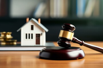 Judge auction and real estate concept.gavel justice hammer and House model. real estate law. taxes and profits to invest in real estate and home buying .concept of legal, Generative AI