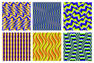 Vector seamless patterns set of color stripes and shapes. Abstract patterned tiles design.