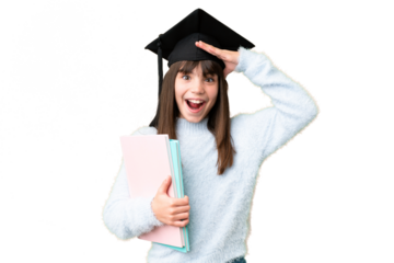 Little caucasian student girl over isolated background with surprise expression