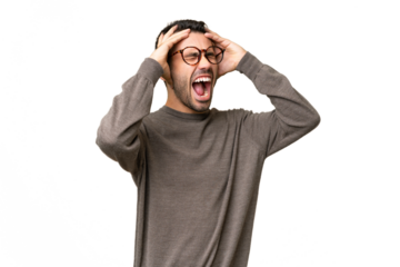 Young handsome caucasian man over isolated background stressed overwhelmed