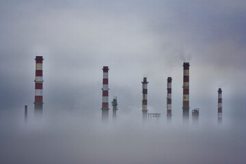 Oil refinery in the smog