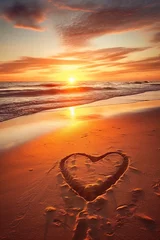 Foto op Canvas A heart drawn in the sand on a beach at sunrise - travel love © EOL STUDIOS