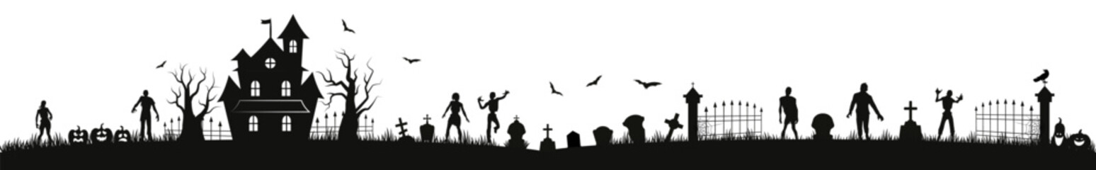Fototapeta na wymiar Halloween seamless panorama with halloween silhouette background