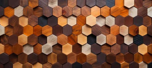 Abstract hexgonal geometric wooden background banner - Brown hexagon 3d wood timber texture wall...