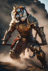 Fototapeta na wymiar AI Art for Men Fantasy Warrior Series (Tiger Major)