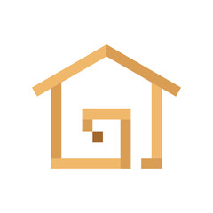 Brown wooden building house pixel icon flat vector design