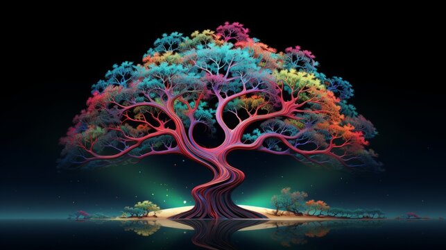 fractal tree of life, symmentrical, psychedelic