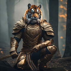 Fototapeta na wymiar AI Art for Men Fantasy Warrior Series (Tiger King)