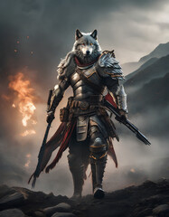 Fototapeta premium AI Art for Men Fantasy Warrior Series (Wolf Captain)
