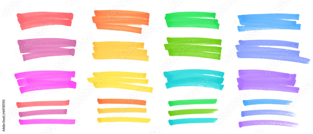 Fototapete text marker stroke set, highlighter lines on transparent background