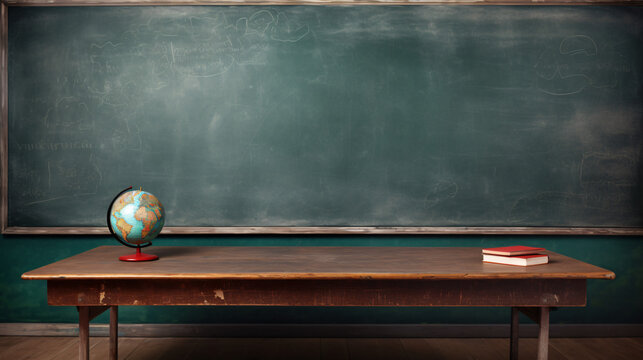 Education image empty table and blackboard