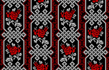 Seamless pattern of Ukrainian ornament in ethnic style, identity, vyshyvanka, embroidery for print clothes, websites, banners, poster. Vector illustration background