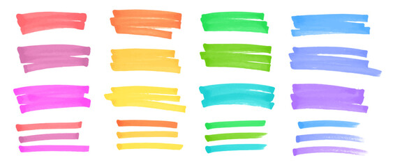 Vector text marker stroke set, highlighter lines on transparent background 
