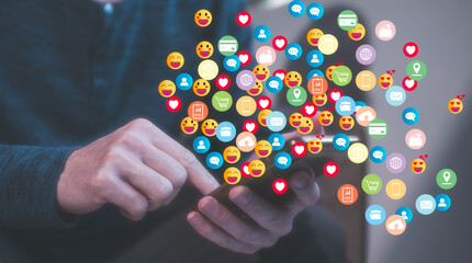 lifestyle working shopping Digital online marketing commerce sale concept. businessman use smartphone for payments online shopping and icon virtual glob network connection on hologram virtual screen