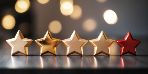 Mark of Distinction: Five Stars Lined Up on Gold Glittery Stage