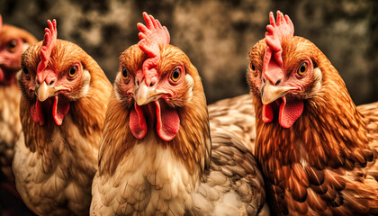 Fototapeta premium Several of Chickens Posing for the Camera - Farm Friends
