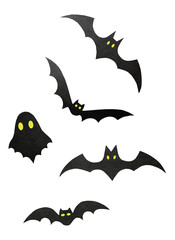 PNG, isolated on transparent background. Halloween decorations, paper bats. Halloween party greeting card mockup with copy space. Happy halloween holiday concept.