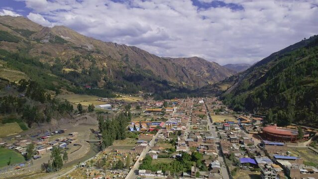 Aerial view of the town of Chavin de Huantar, Ancash. Peru
