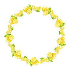 juicy lemon fruit art drawn round frame