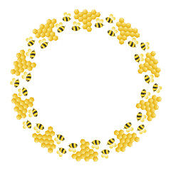 bee and honeycomb cartoon style round frame