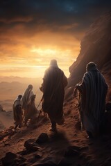 The Three Wise Men following the bright North Star, journeying through a desert transformed by winter's chill, bearing gifts for the newborn king