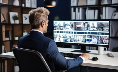 Fototapeta na wymiar Businessman Online Video Conference Virtual Meeting at modern office.
