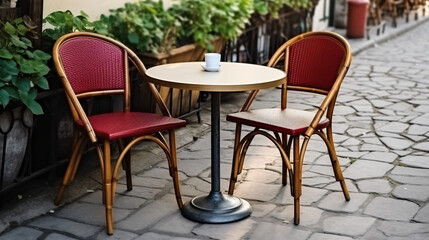 Empty table in outdoor café or restaurant. 