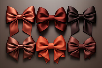 different bows, in the style of dark orange and dark brown