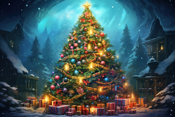Fantasy Christmas tree with gifts