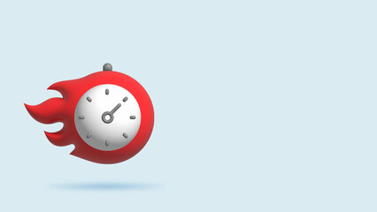 3d Realistic Illustration fire and clock icon. Deadline symbol in cartoon style